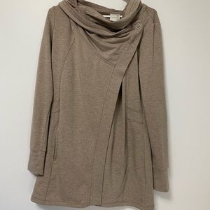 Wrap cowl button sweater